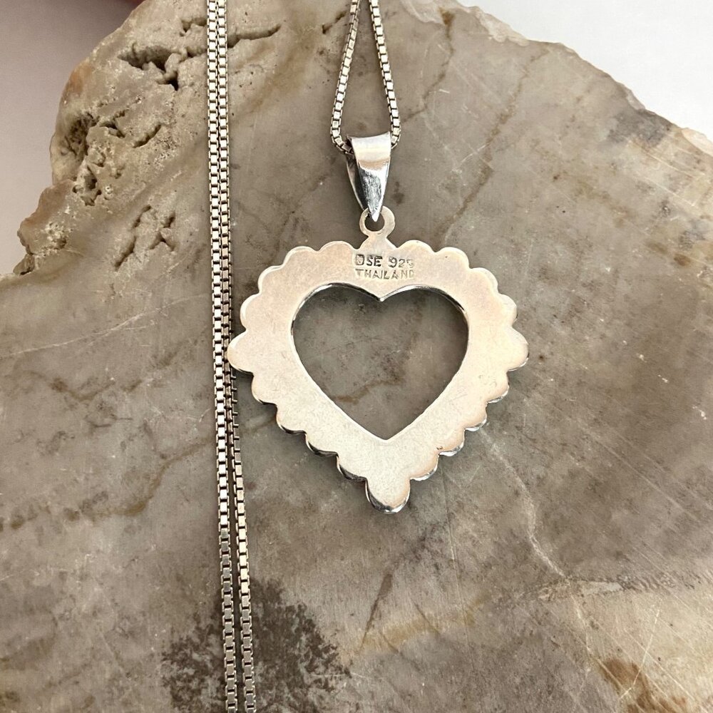 Sterling Silver 925 Beaded Open Heart Pendant Necklace 18" Box Chain - Picture 13 of 16